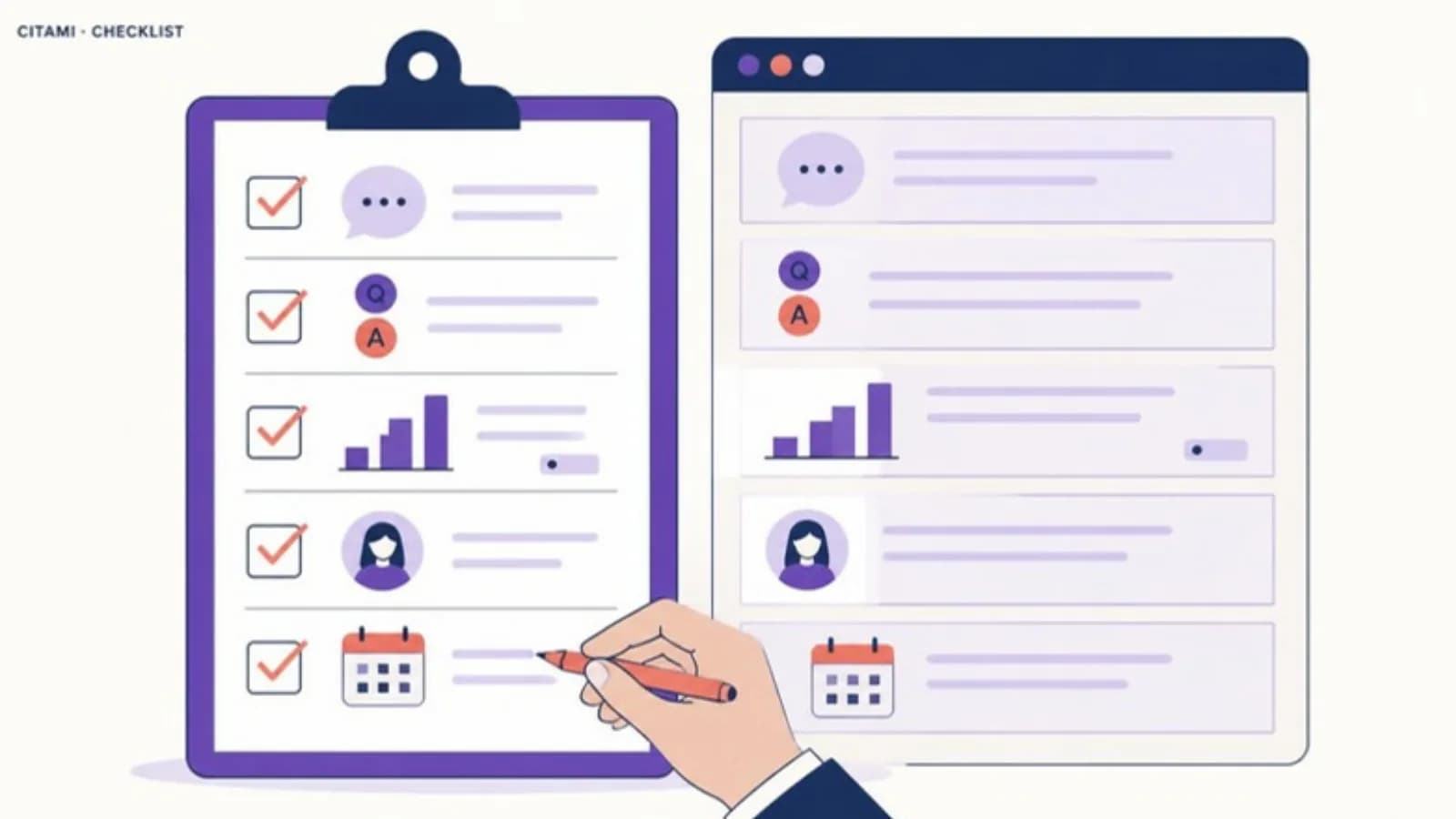 La checklist rapida accanto alla pagina: risposta breve, FAQ, dati con fonte, autore, data di aggiornamento