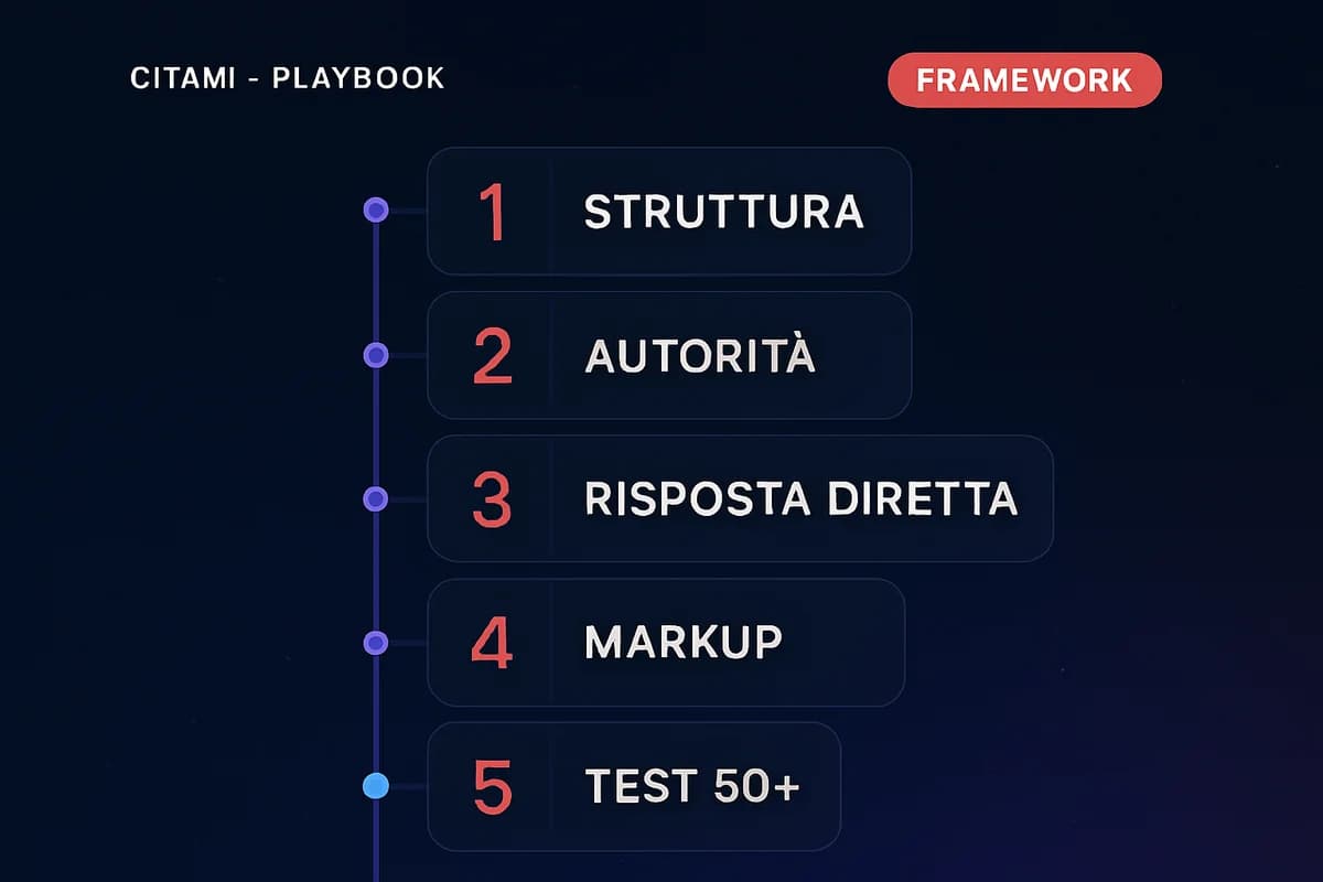 Come costruire contenuti che l'AI cita davvero: playbook verificato da 50+ test — il framework operativo