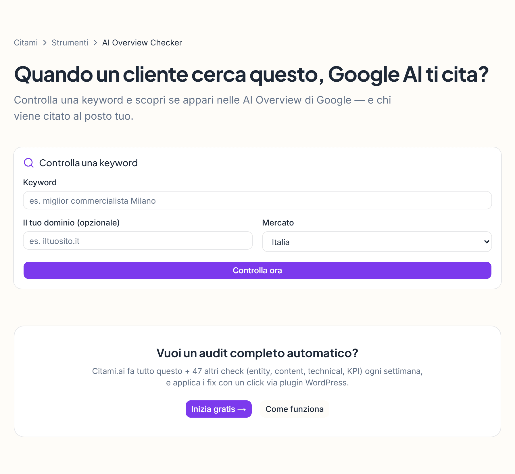 Lo strumento AI Overview Checker
