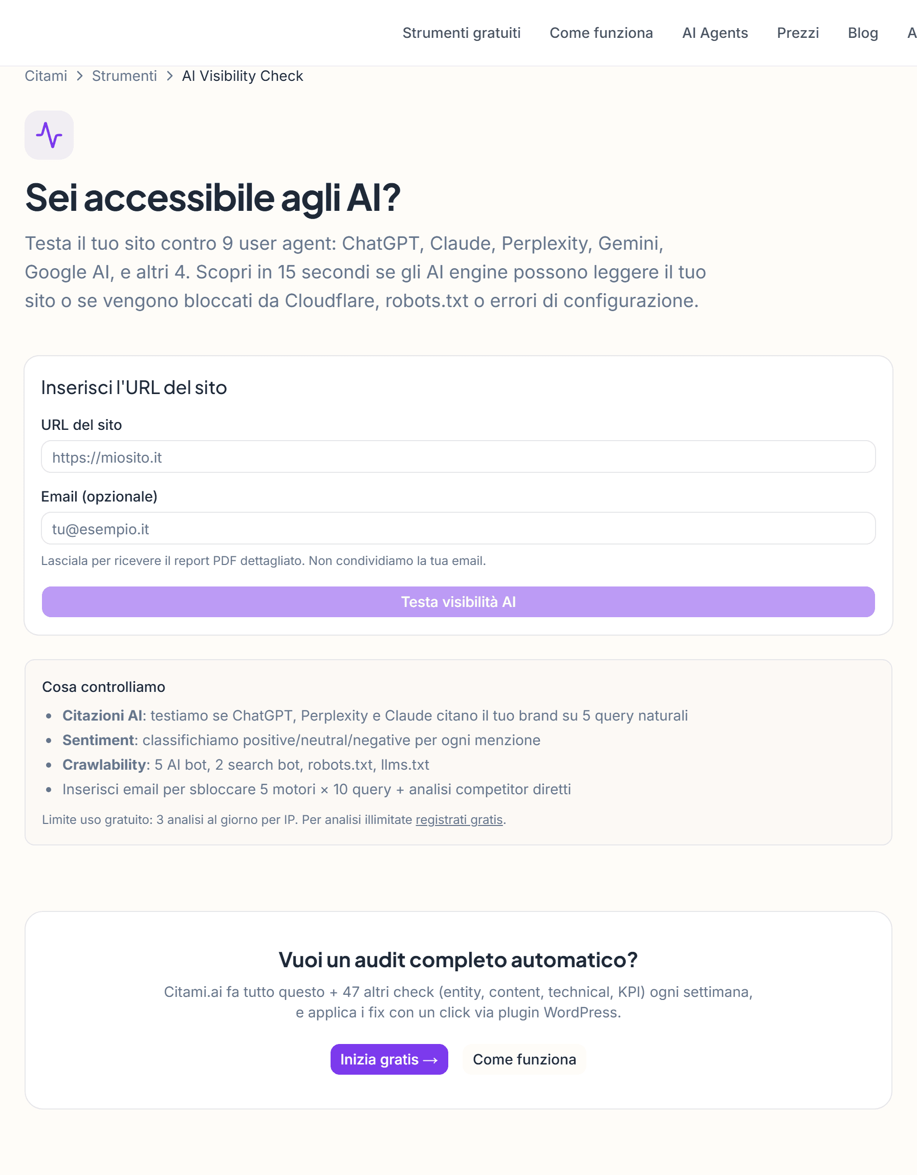 Lo strumento AI Visibility Check