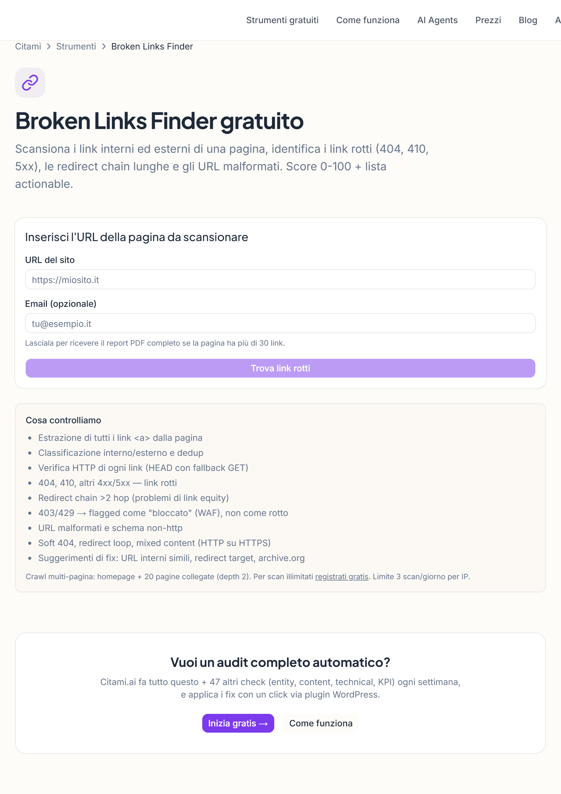 Lo strumento Broken Links Finder