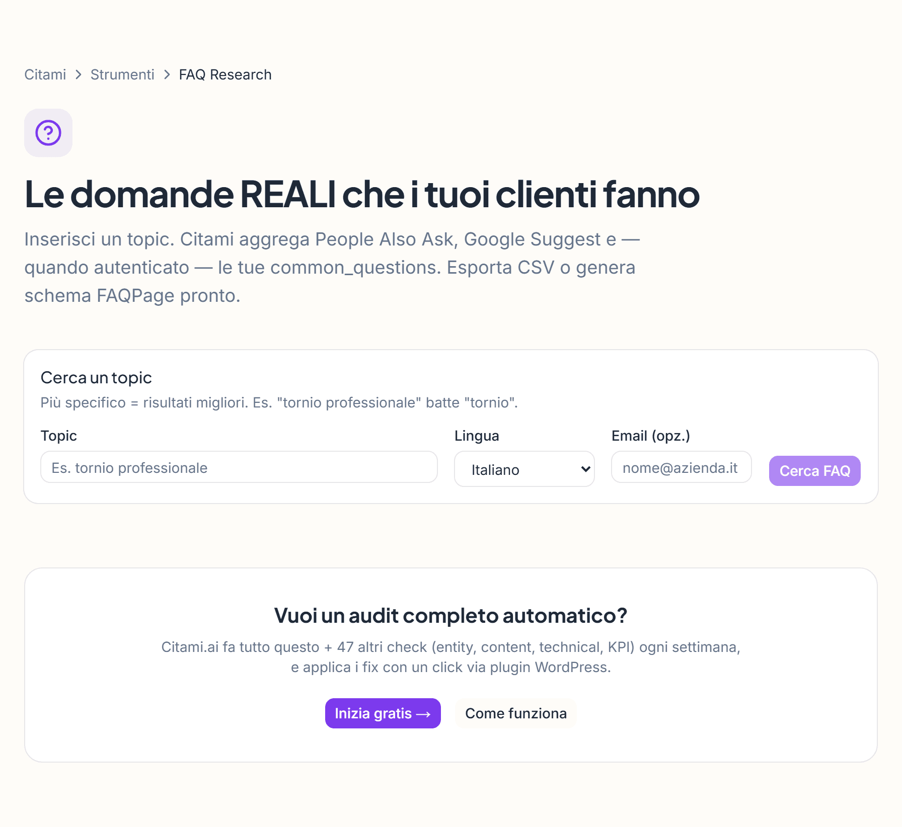 Lo strumento FAQ Research